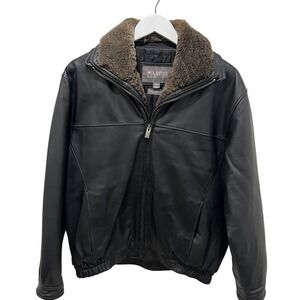 Wilsons Leather Mens Black Bomber Jacket M Faux Fur Removable Collar Thinsulate